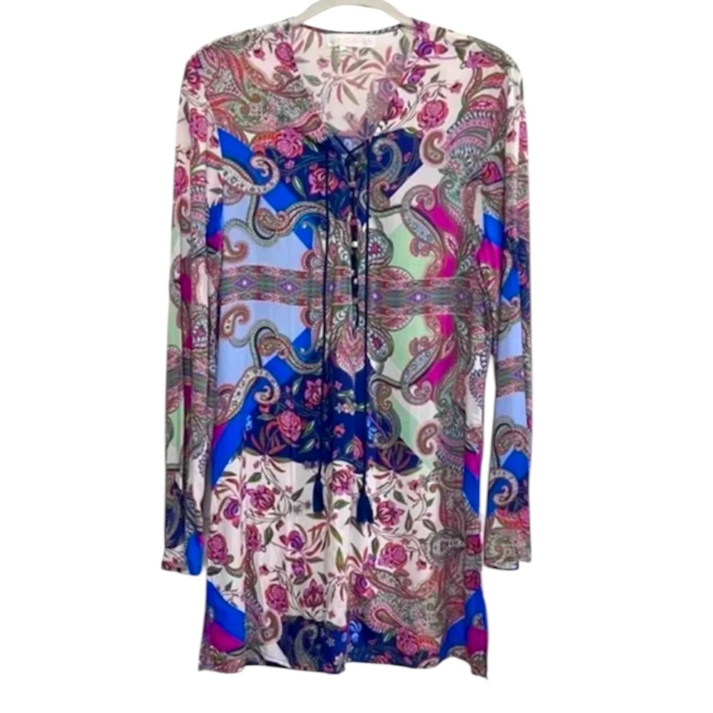 La Blanca Isla del‎ Sol Tunic Beach Tassel Cords Cover up Size Medium
